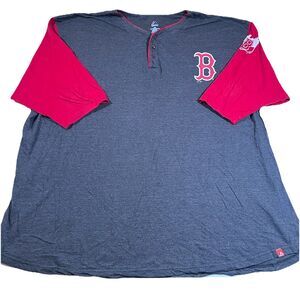 Boston Red Sox Majestic Henley Shirt Gray Red Men's 6XL MLB Baseball